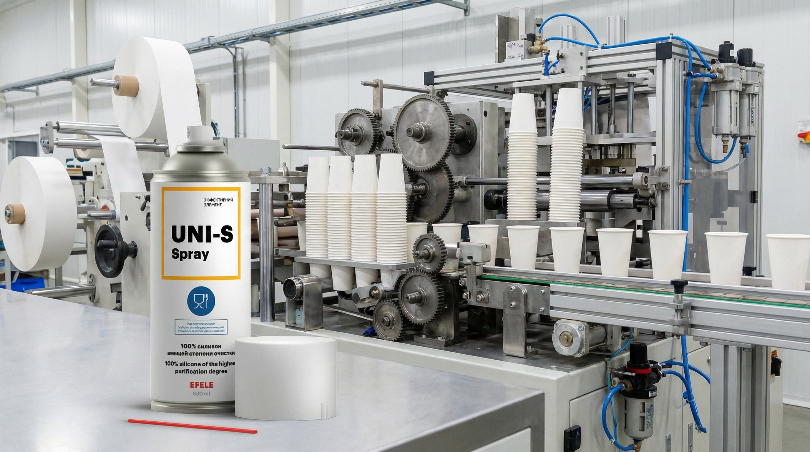 С применением силиконовой смазки EFELE UNI-S Spray эффективность заводов по изготовлению одноразовой посуды становится выше