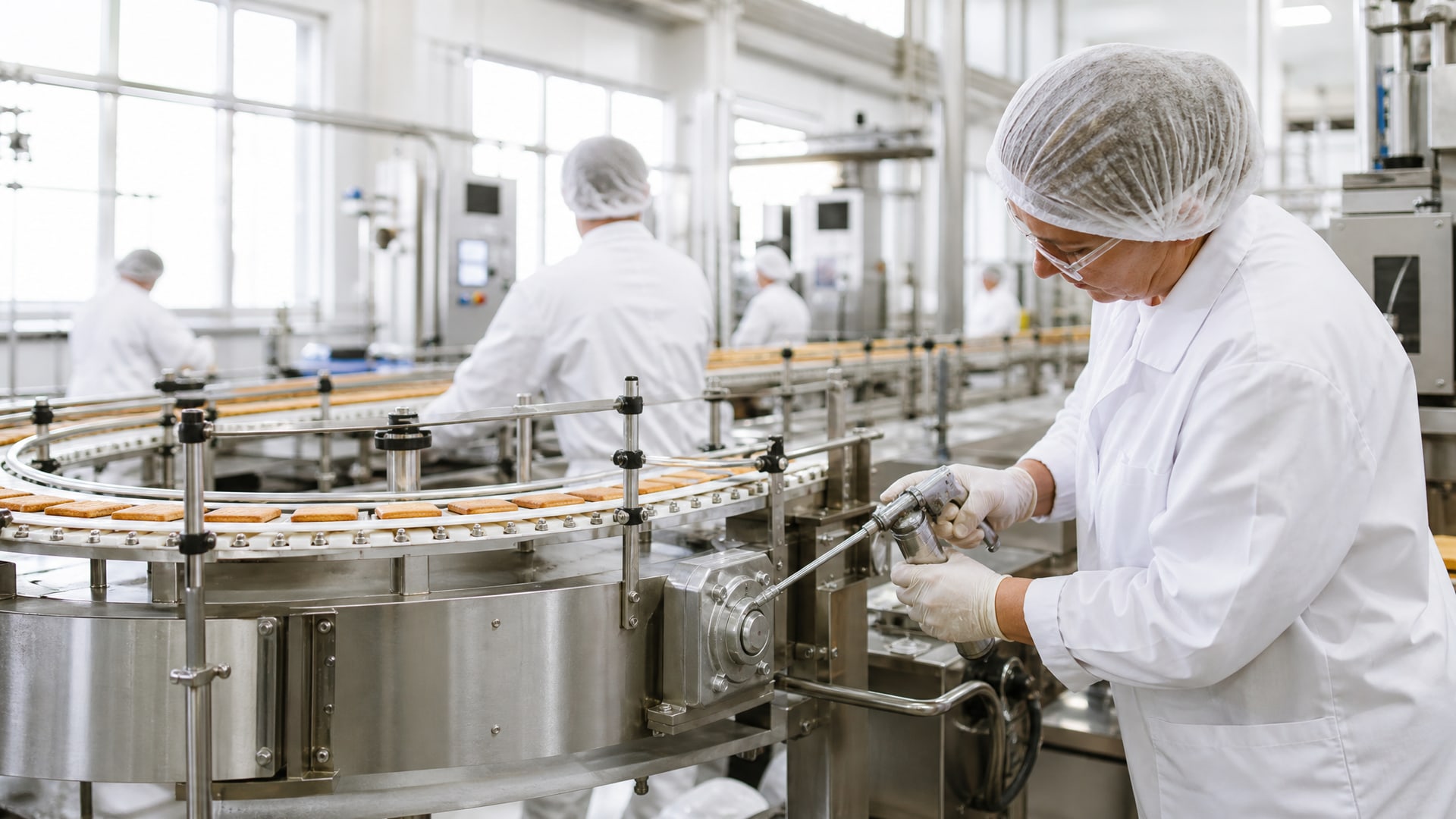 Защита пищевых продуктов на производстве: смазка механизмов конвейера и упаковочного оборудования.