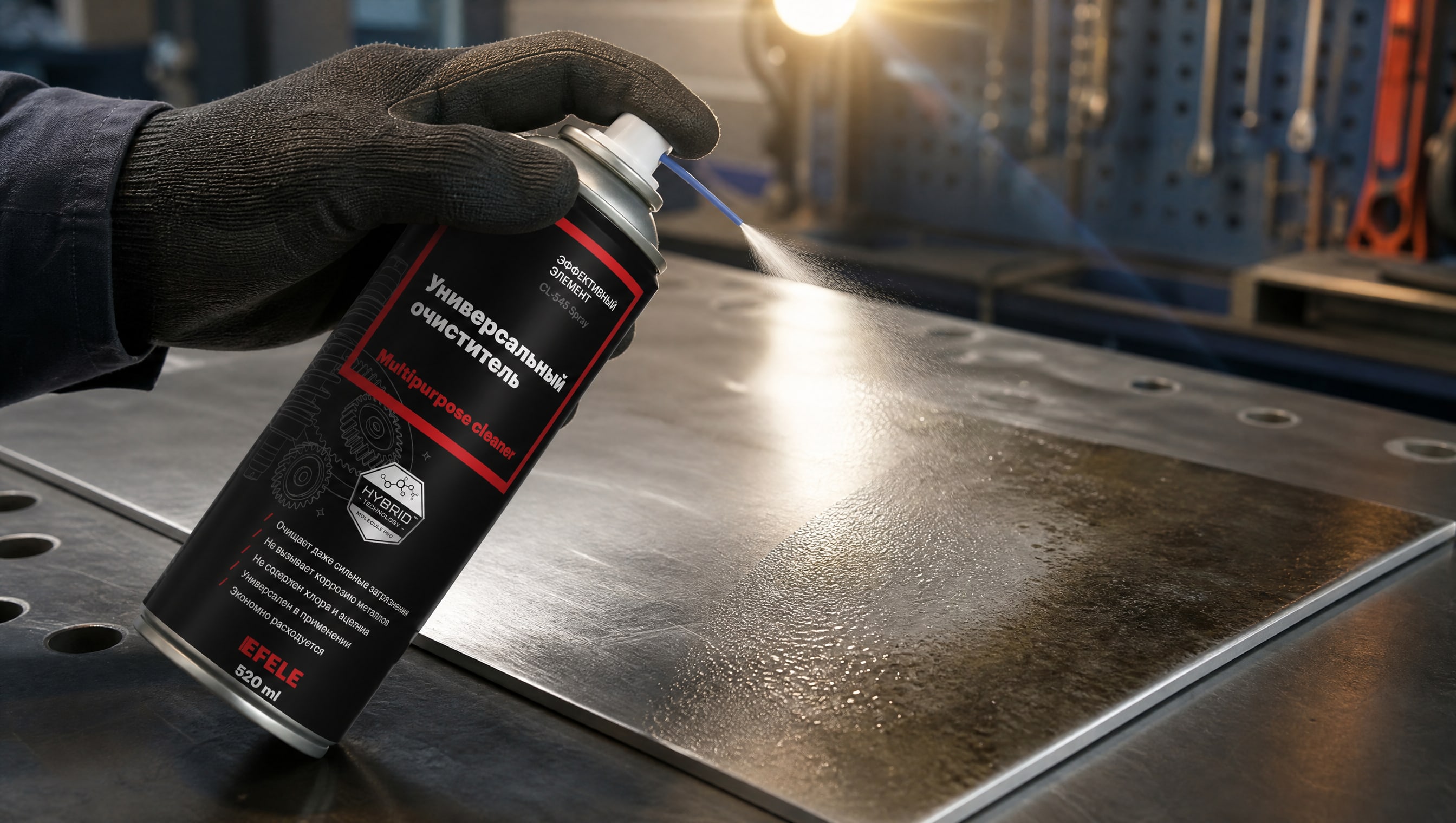 Обезжиривание нержавеющей стали универсальным очистителем EFELE CL-545 Spray.