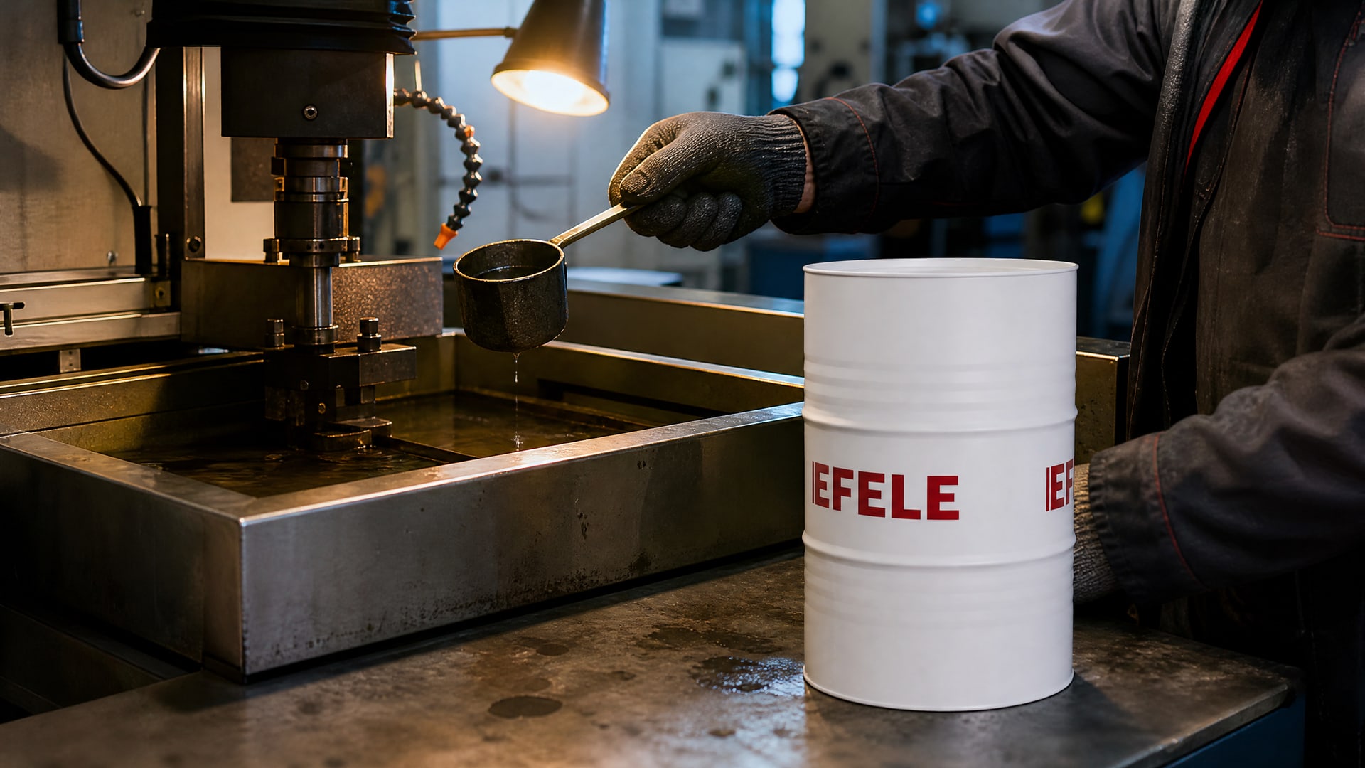 Рука наносит EFELE CF-661 (СОЖ для электроэрозии) на обрабатываемую поверхность.
