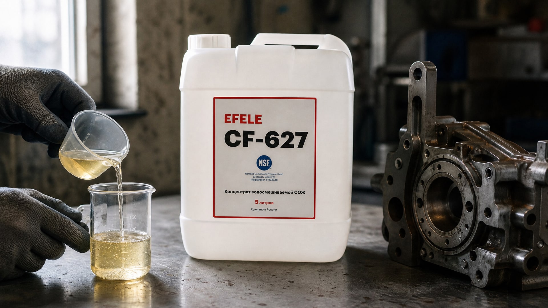 Нанесение EFELE CF-627 (концентрат водосмешиваемой СОЖ) для предотвращения ржавчины на станке.