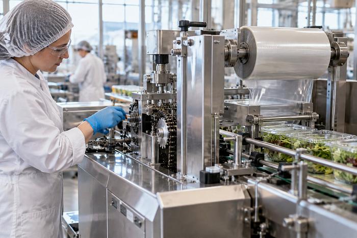 Чистые детали упаковочной машины на производстве, где нужна защита продукта смазка.
